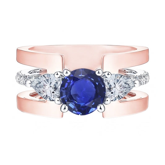Natural Sapphire Ring 3ct - Two Tone 14K Gold