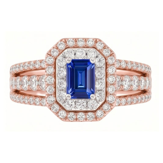 Natural Sapphire Ring 3ct - Two Tone 14K Gold