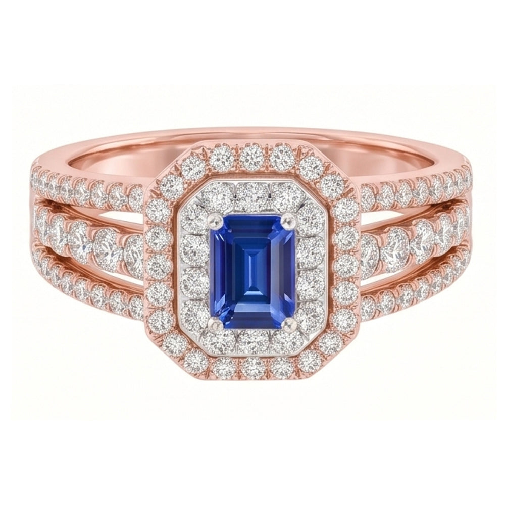 Natural Sapphire Ring 3ct - Two Tone 14K Gold