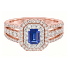 Natural Sapphire Ring 3ct - Two Tone 14K Gold