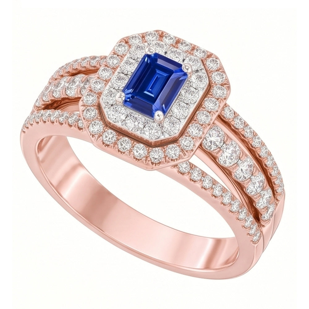 Natural Sapphire Ring 3ct - Two Tone 14K Gold