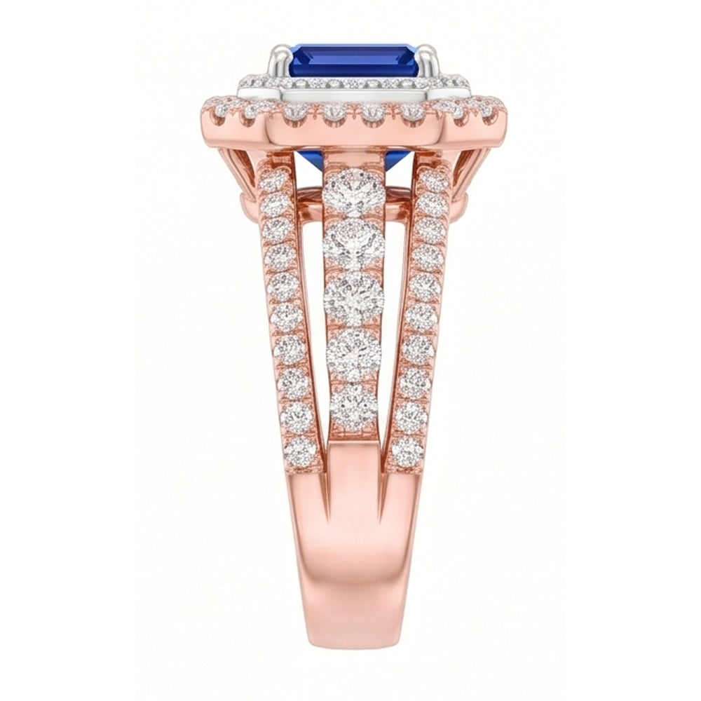 Natural Sapphire Ring 3ct - Two Tone 14K Gold