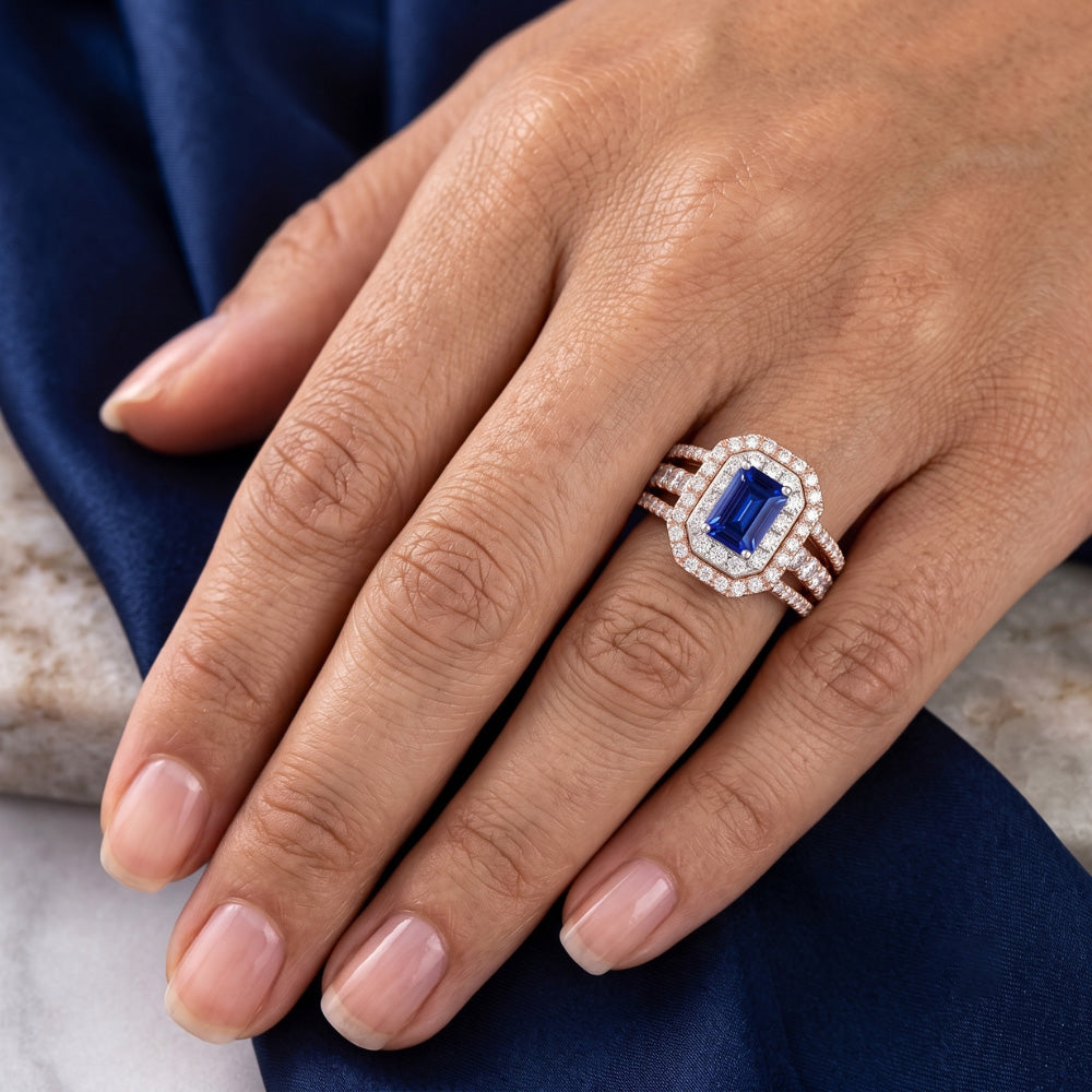 Natural Sapphire Ring 3ct - Two Tone 14K Gold