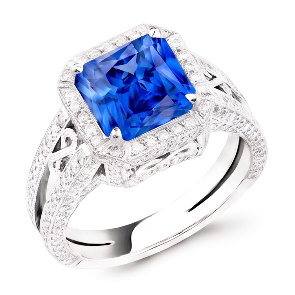 Natural Sapphire Ring 3ct - White Gold 14K