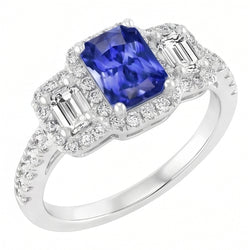 Natural Sapphire Ring 3ct - White Gold 14K