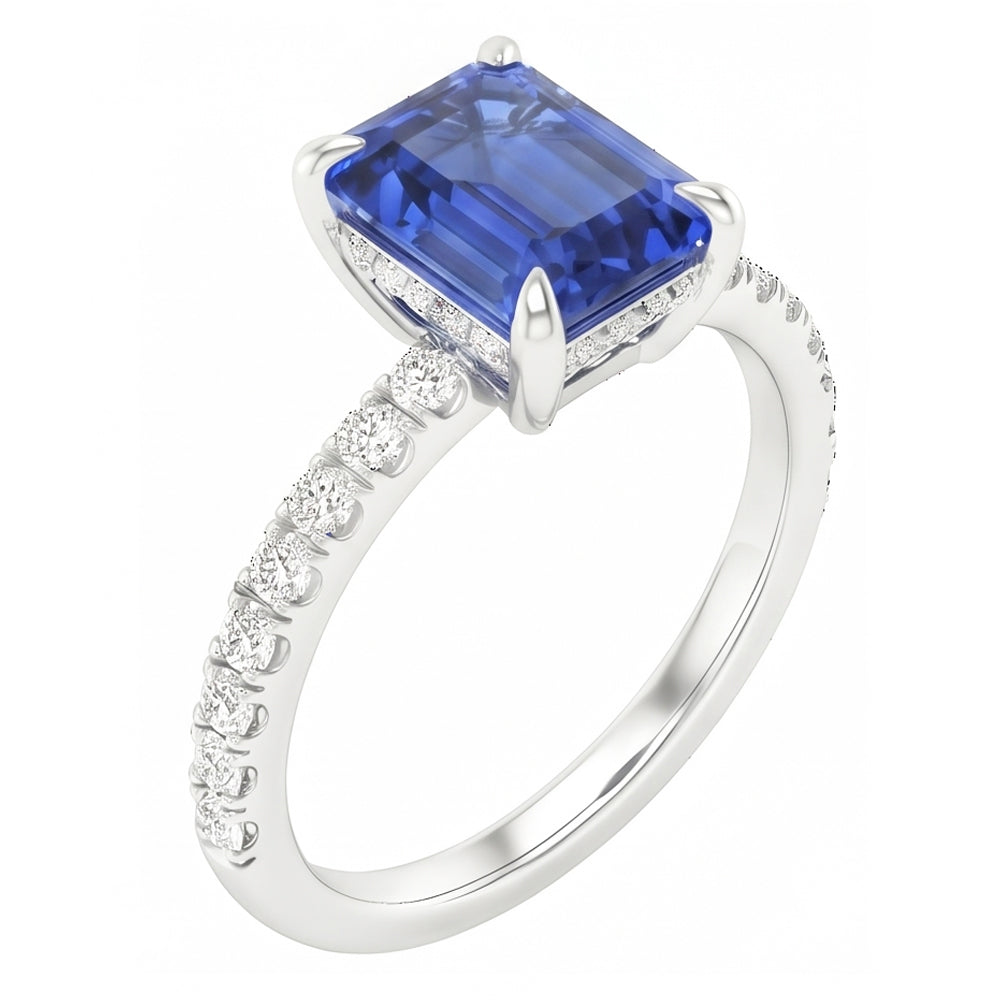 Natural Sapphire Ring 3ct - White Gold 14K