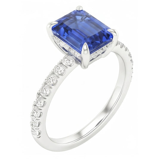 Natural Sapphire Ring 3ct - White Gold 14K