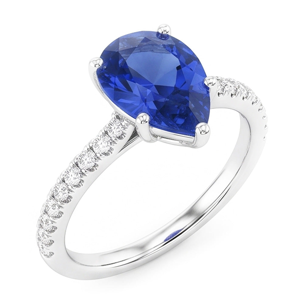 Natural Sapphire Ring 3ct - White Gold 14K