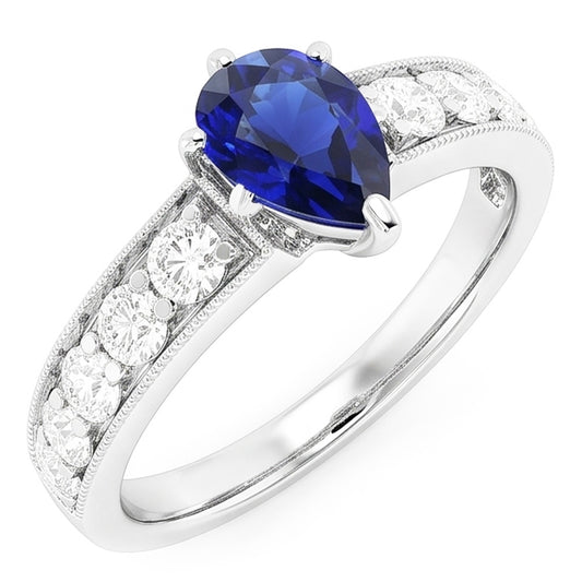 Natural Sapphire Ring 3ct - White Gold 14K
