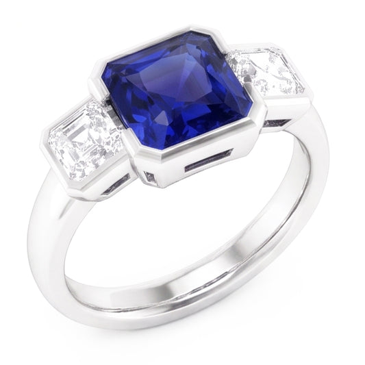 Natural Sapphire Ring 3ct - White Gold 14K