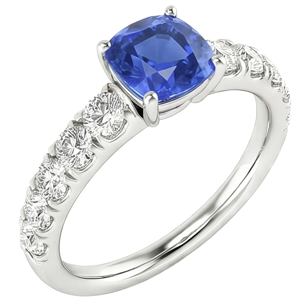 Natural Sapphire Ring 3ct - White Gold 14K