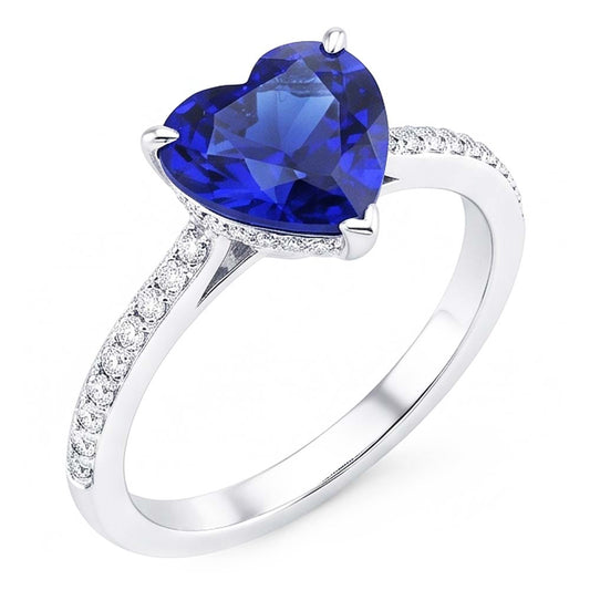 Natural Sapphire Ring 3ct - White Gold 14K