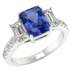 Natural Sapphire Ring 3ct - White Gold 14K