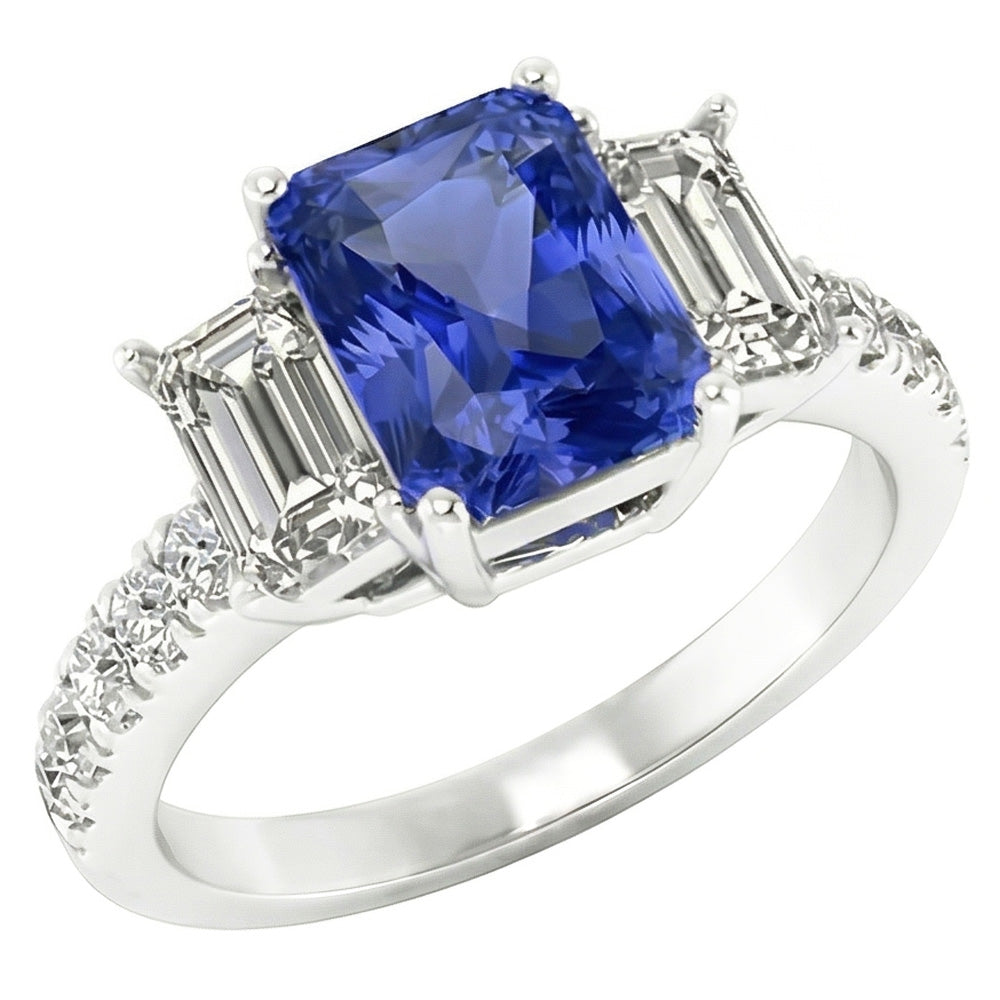 Natural Sapphire Ring 3ct - White Gold 14K