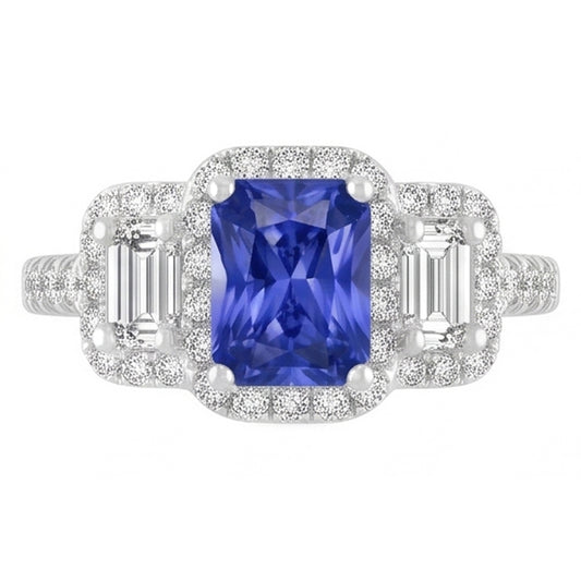 Natural Sapphire Ring 3ct - White Gold 14K