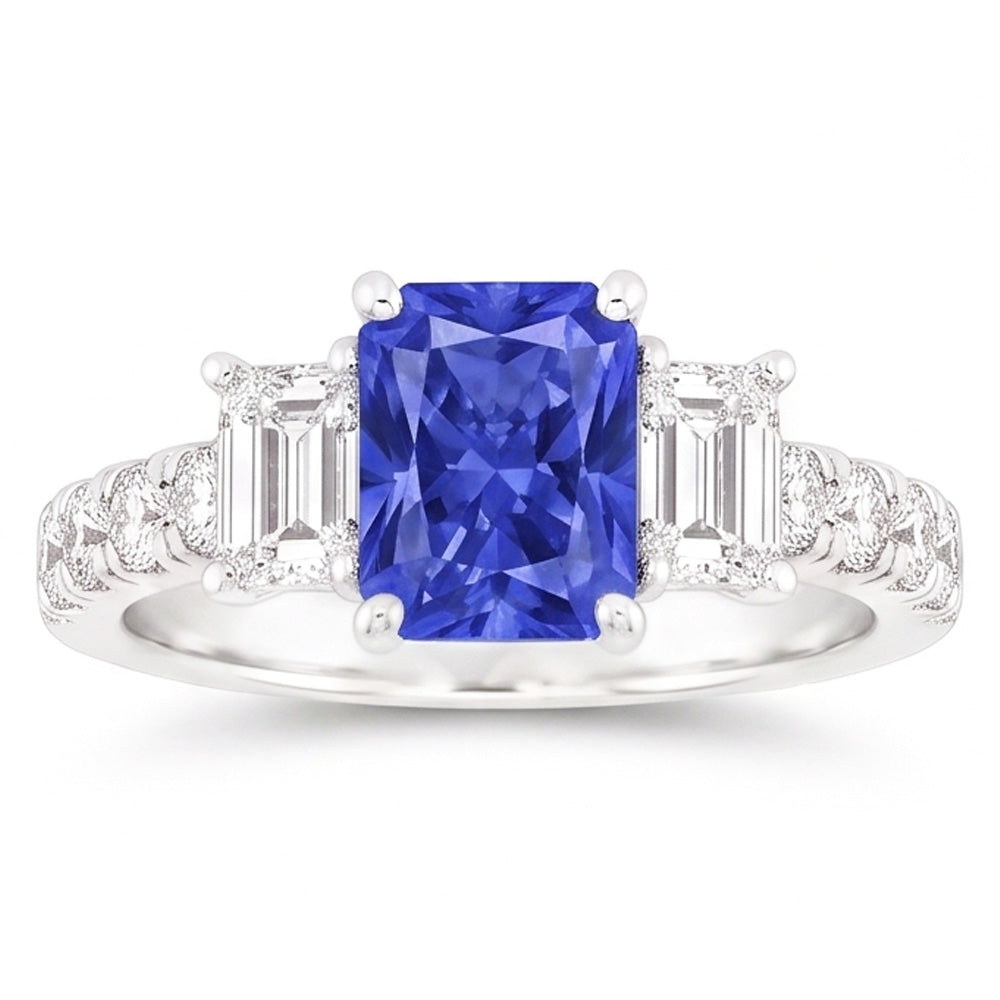 Natural Sapphire Ring 3ct - White Gold 14K