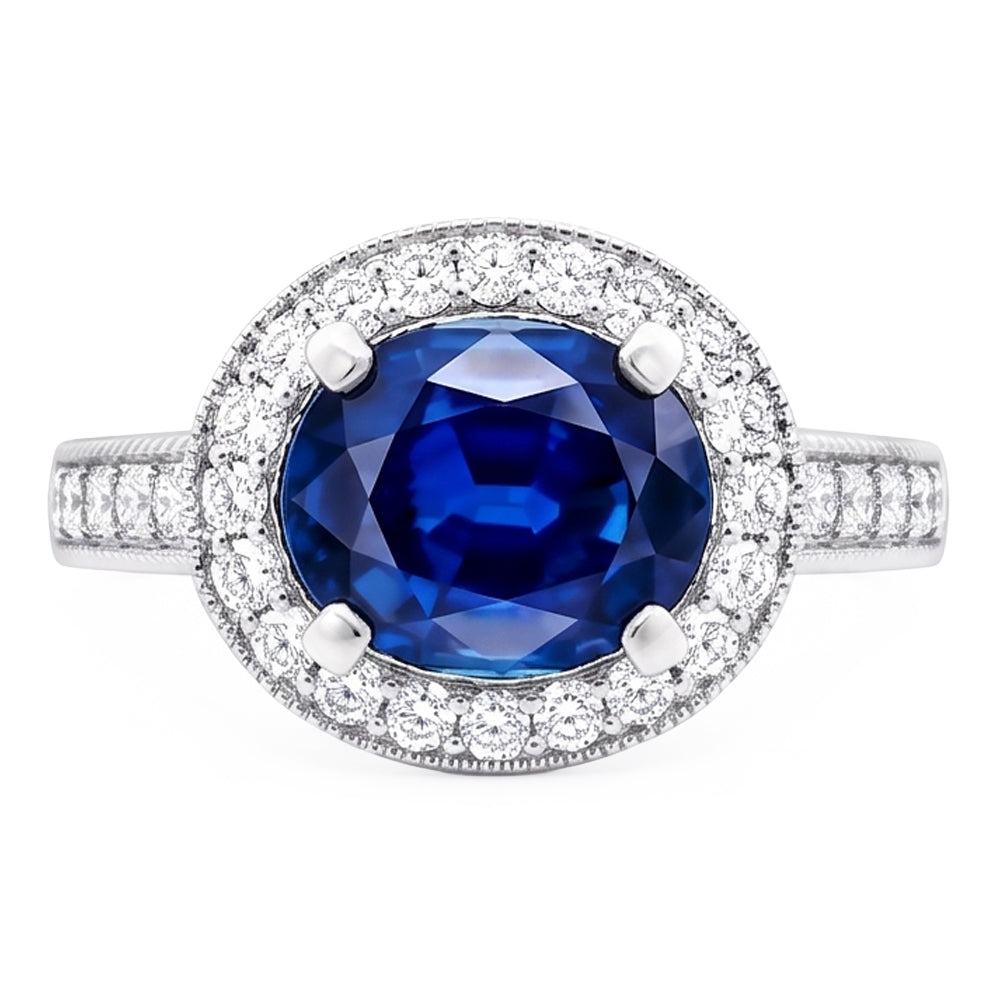 Natural Sapphire Ring 3ct - White Gold 14K
