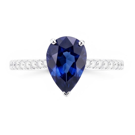 Natural Sapphire Ring 3ct - White Gold 14K