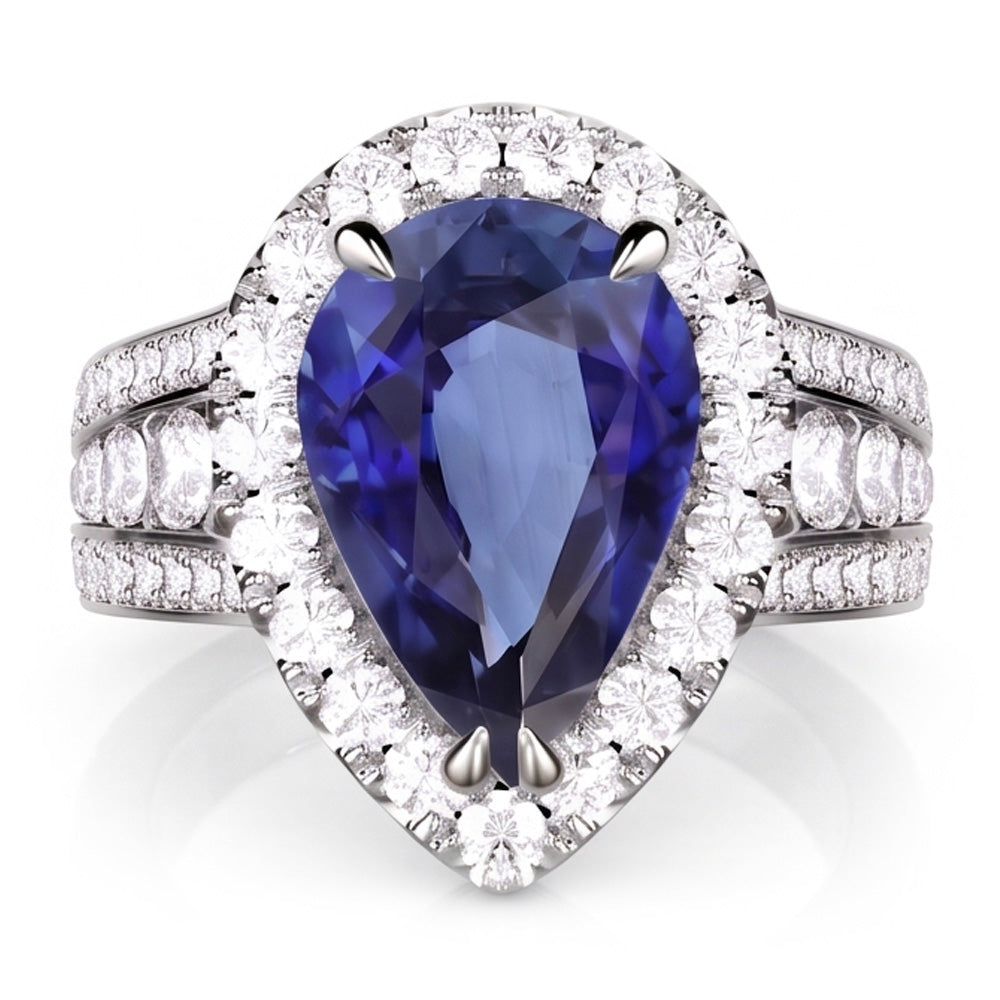 Natural Sapphire Ring 3ct - White Gold 14K
