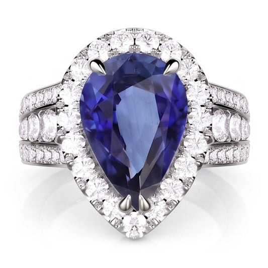 Natural Sapphire Ring 3ct - White Gold 14K