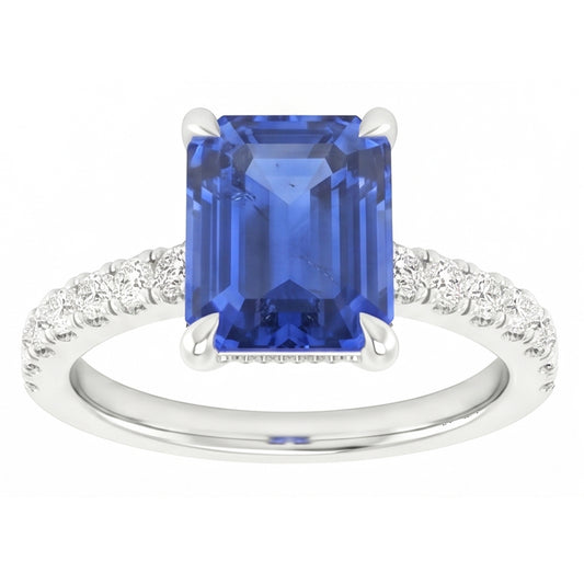 Natural Sapphire Ring 3ct - White Gold 14K