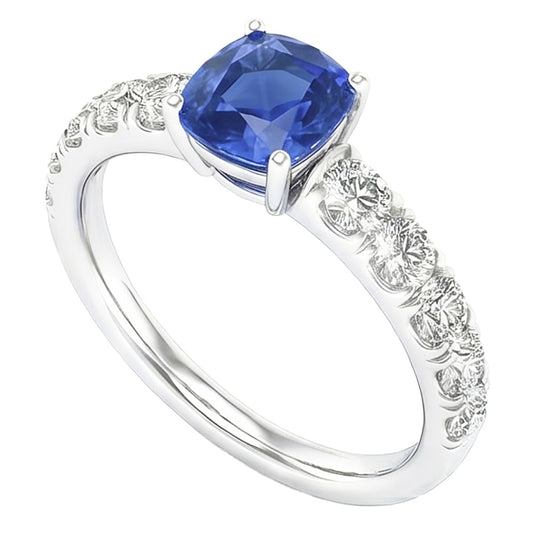 Natural Sapphire Ring 3ct - White Gold 14K