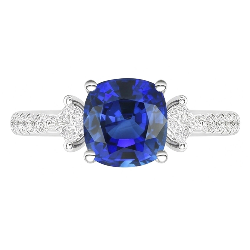 Natural Sapphire Ring 3ct - White Gold 14K