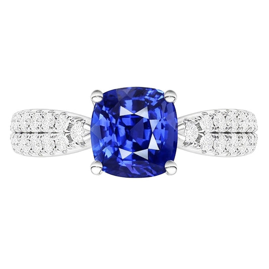 Natural Sapphire Ring 3ct - White Gold 14K