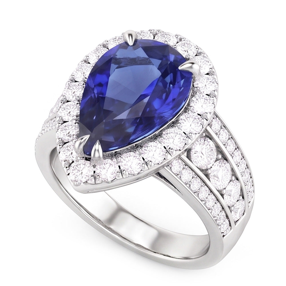 Natural Sapphire Ring 3ct - White Gold 14K