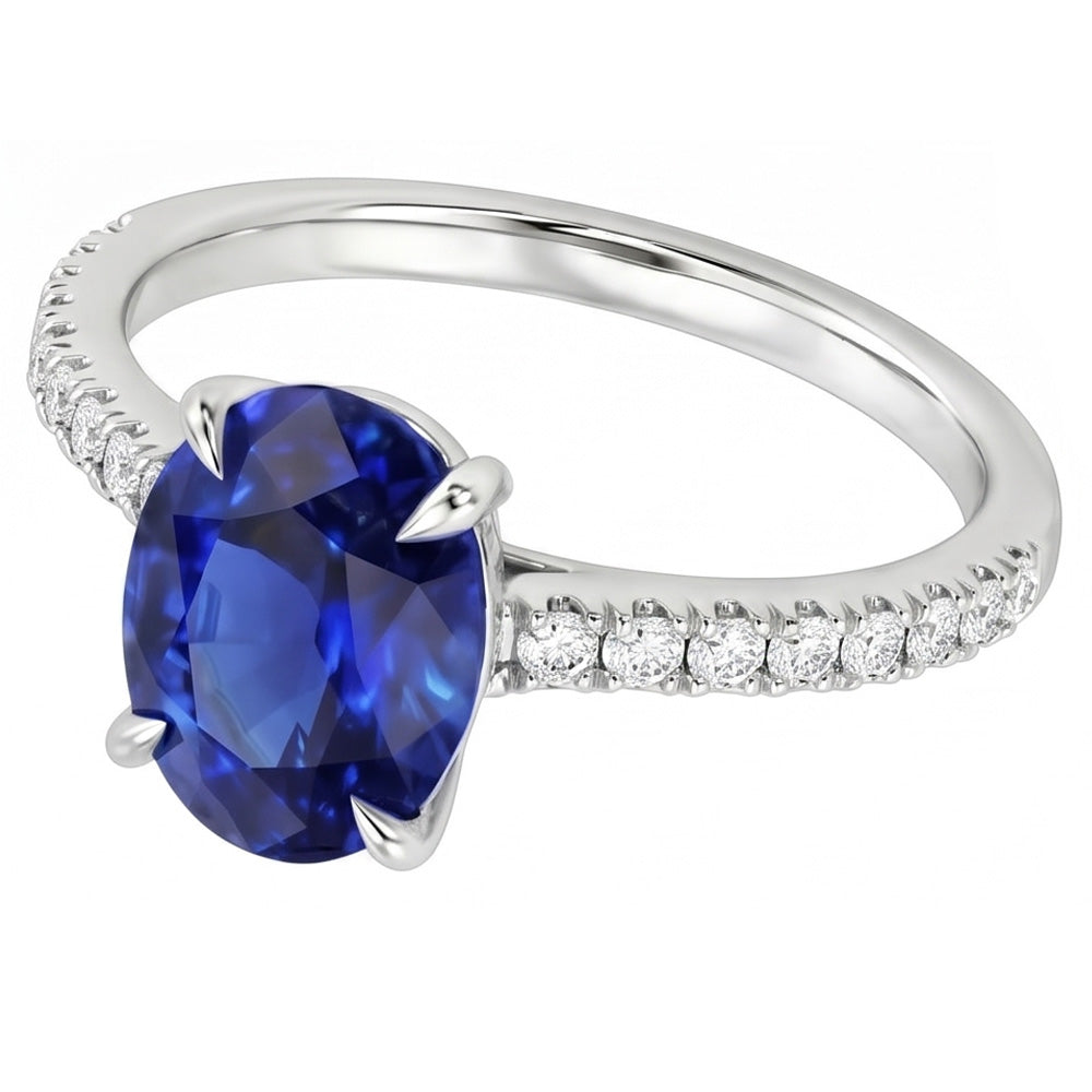 Natural Sapphire Ring 3ct - White Gold 14K
