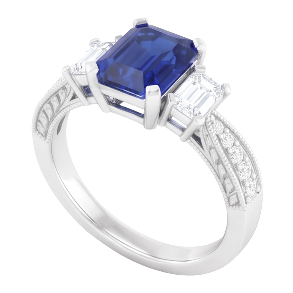 Natural Sapphire Ring 3ct - White Gold 14K