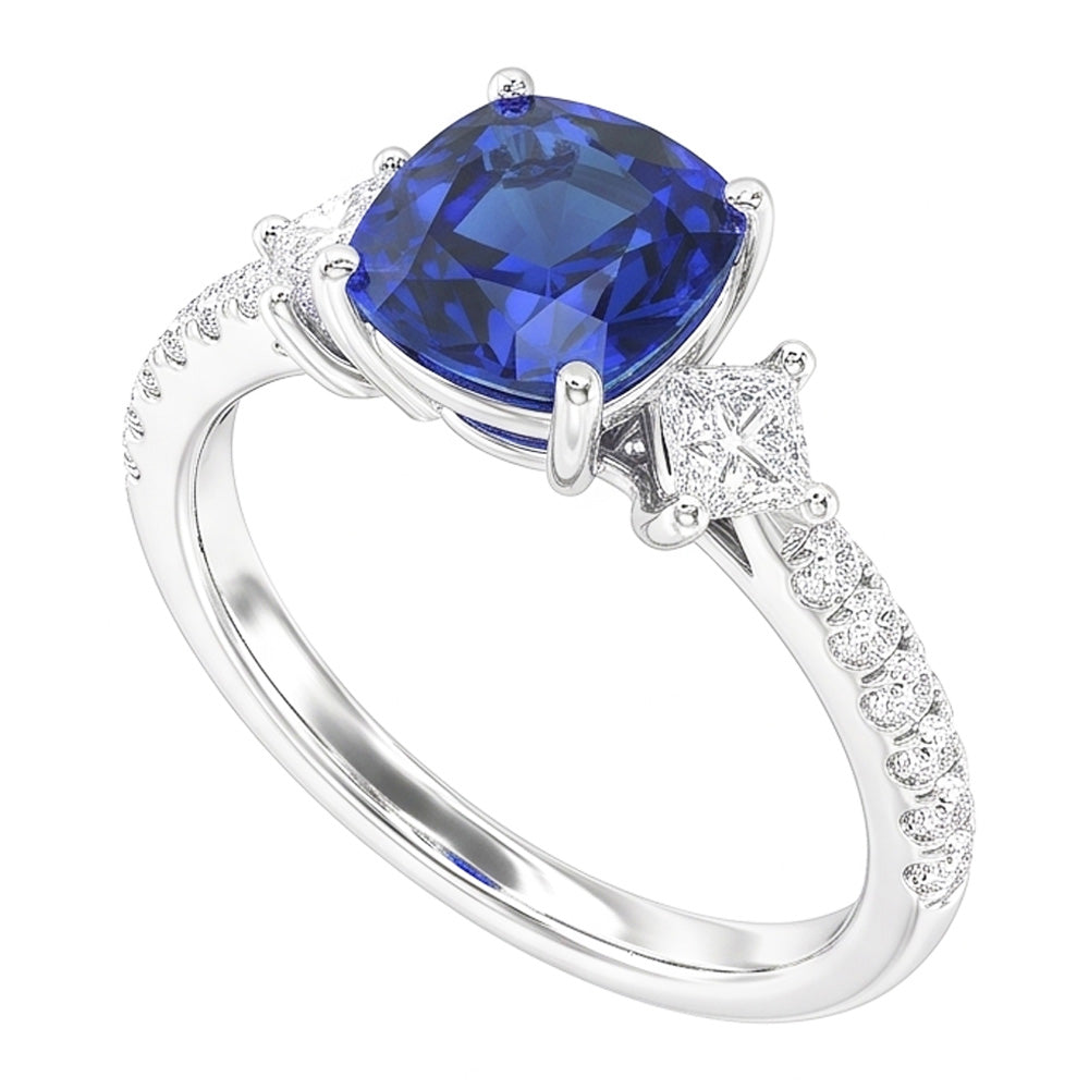 Natural Sapphire Ring 3ct - White Gold 14K