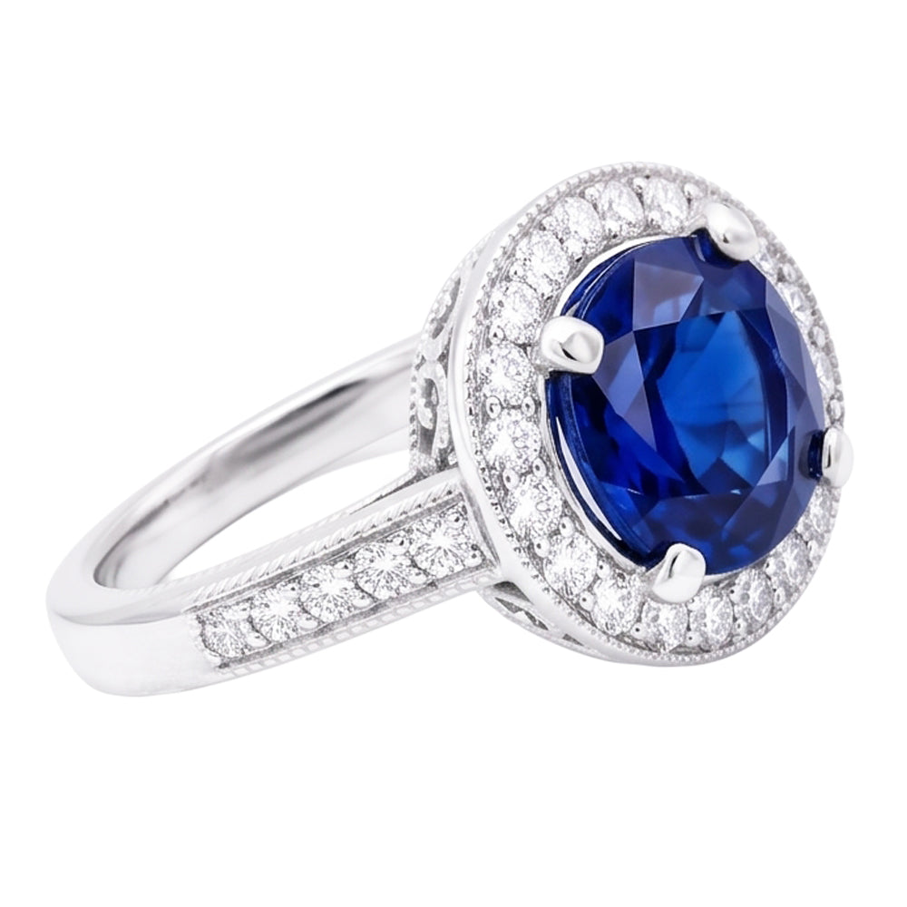 Natural Sapphire Ring 3ct - White Gold 14K