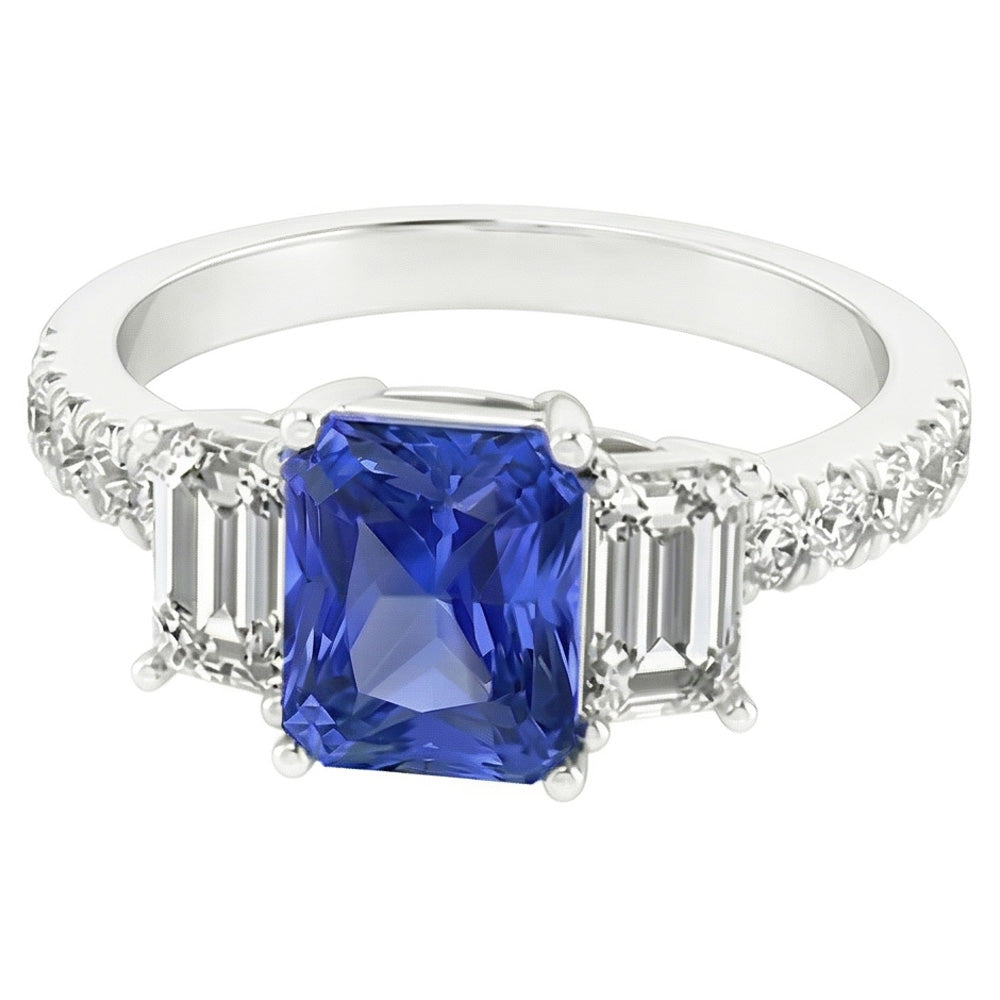 Natural Sapphire Ring 3ct - White Gold 14K