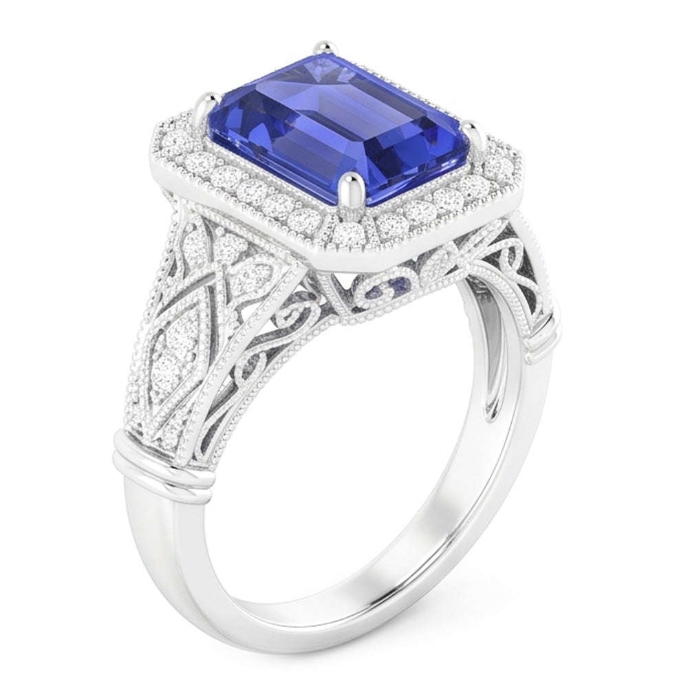 Natural Sapphire Ring 3ct - White Gold 14K