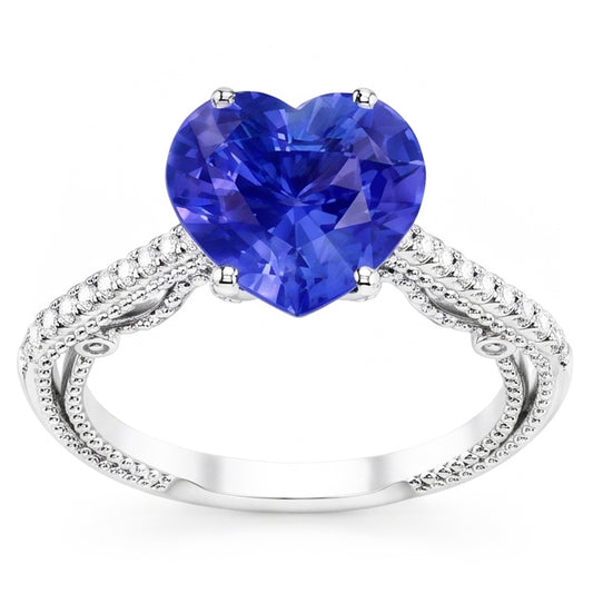 Natural Sapphire Ring 3ct - White Gold 14K