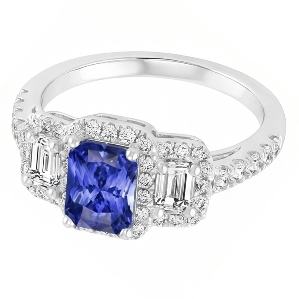 Natural Sapphire Ring 3ct - White Gold 14K