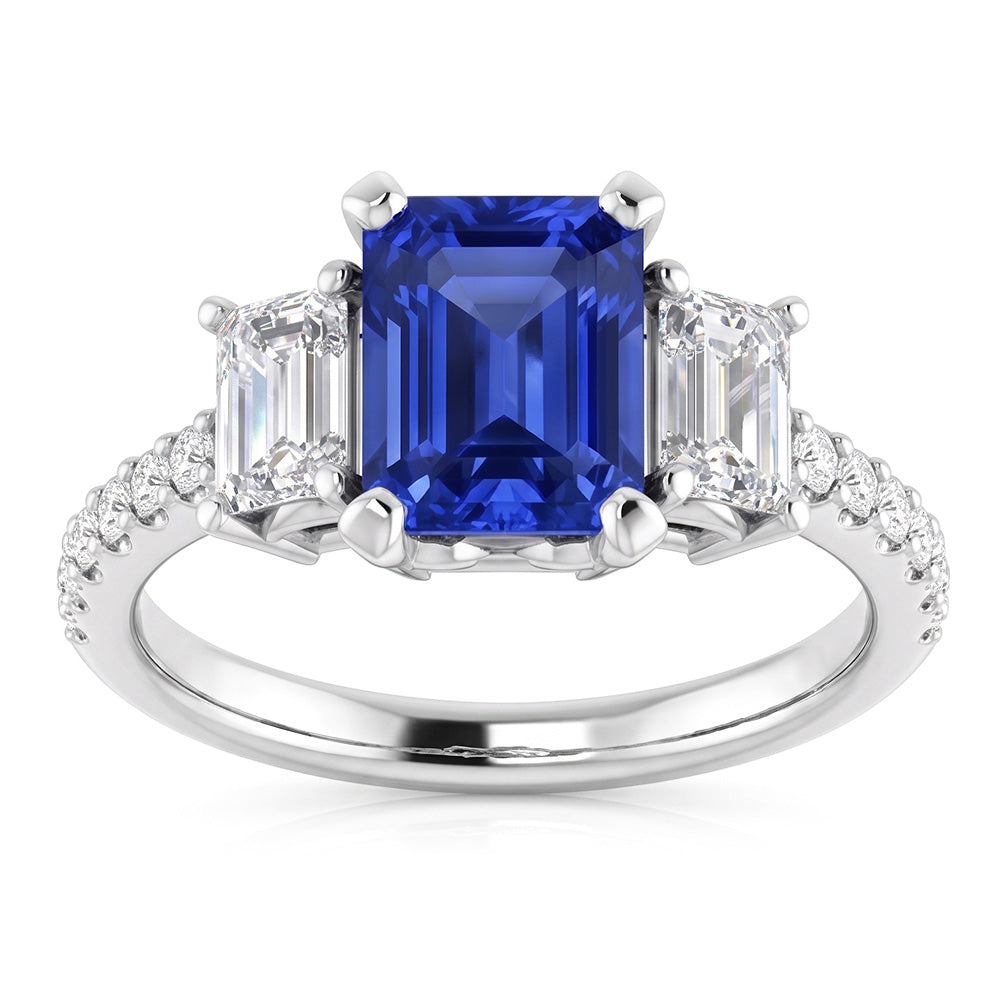 Natural Sapphire Ring 3ct - White Gold 14K