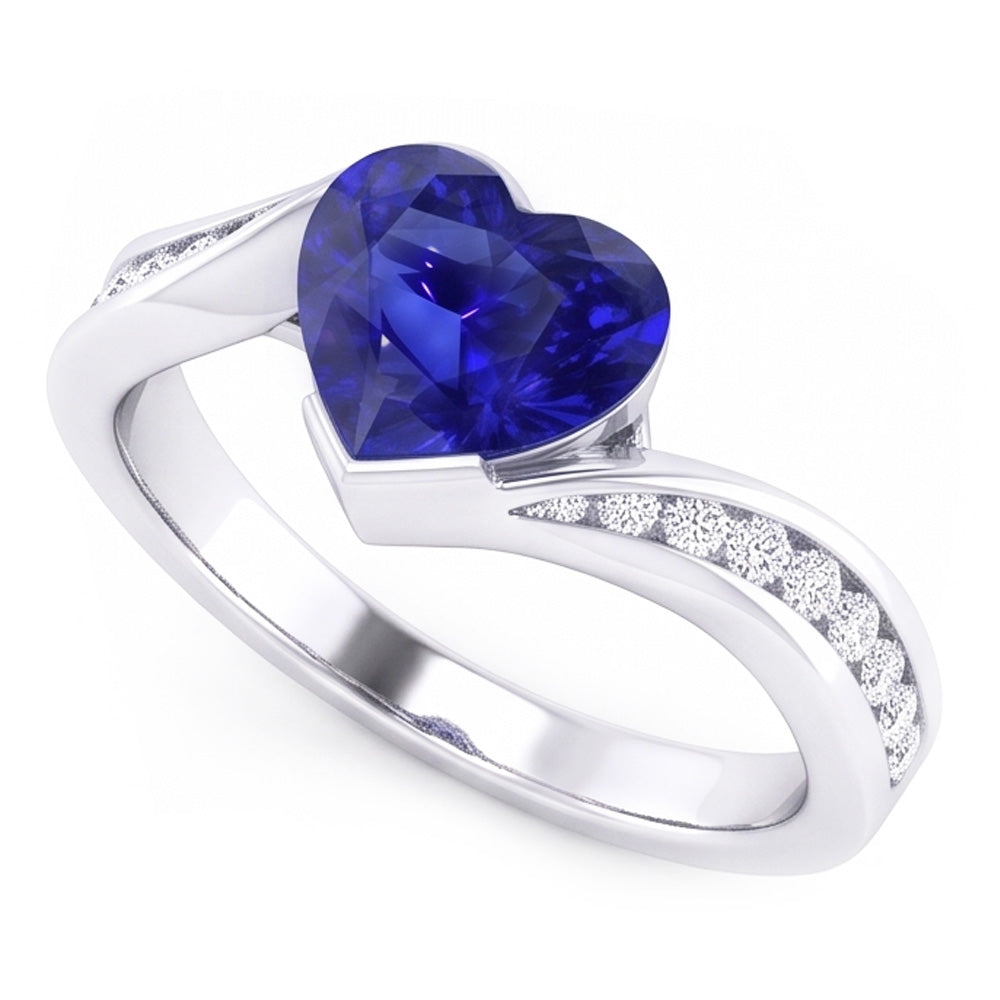 Natural Sapphire Ring 3ct - White Gold 14K