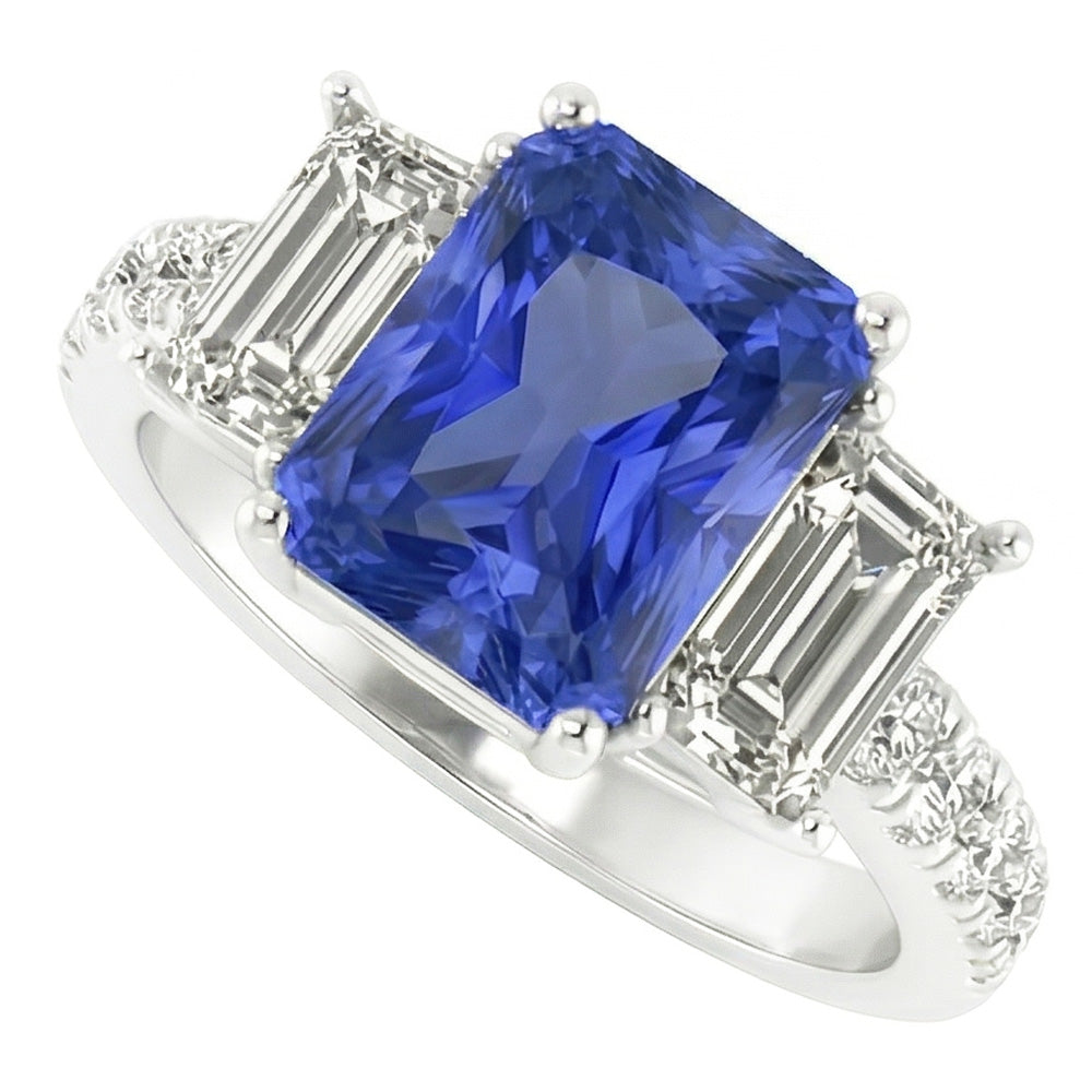 Natural Sapphire Ring 3ct - White Gold 14K