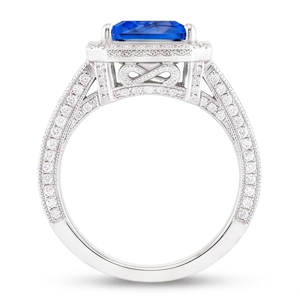 Natural Sapphire Ring 3ct - White Gold 14K