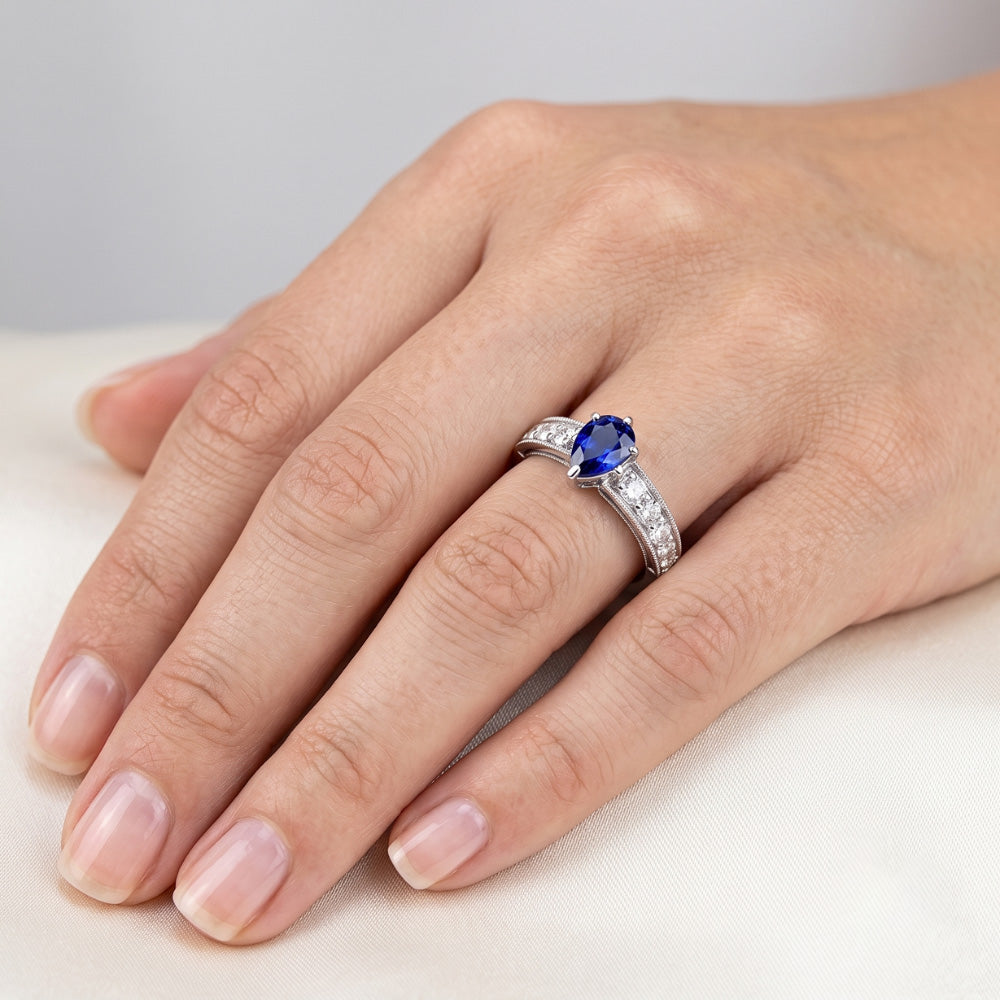 Natural Sapphire Ring 3ct - White Gold 14K