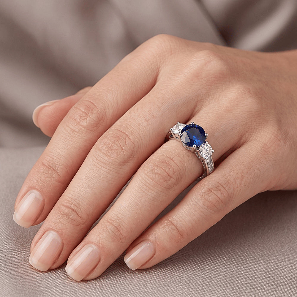 Natural Sapphire Ring 3ct - White Gold 14K