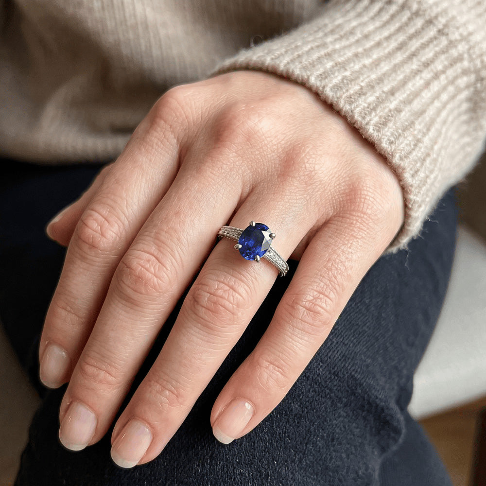 Natural Sapphire Ring 3ct - White Gold 14K