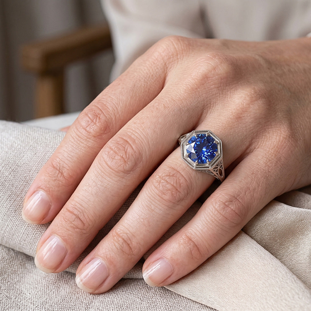 Natural Sapphire Ring 3ct - White Gold 14K