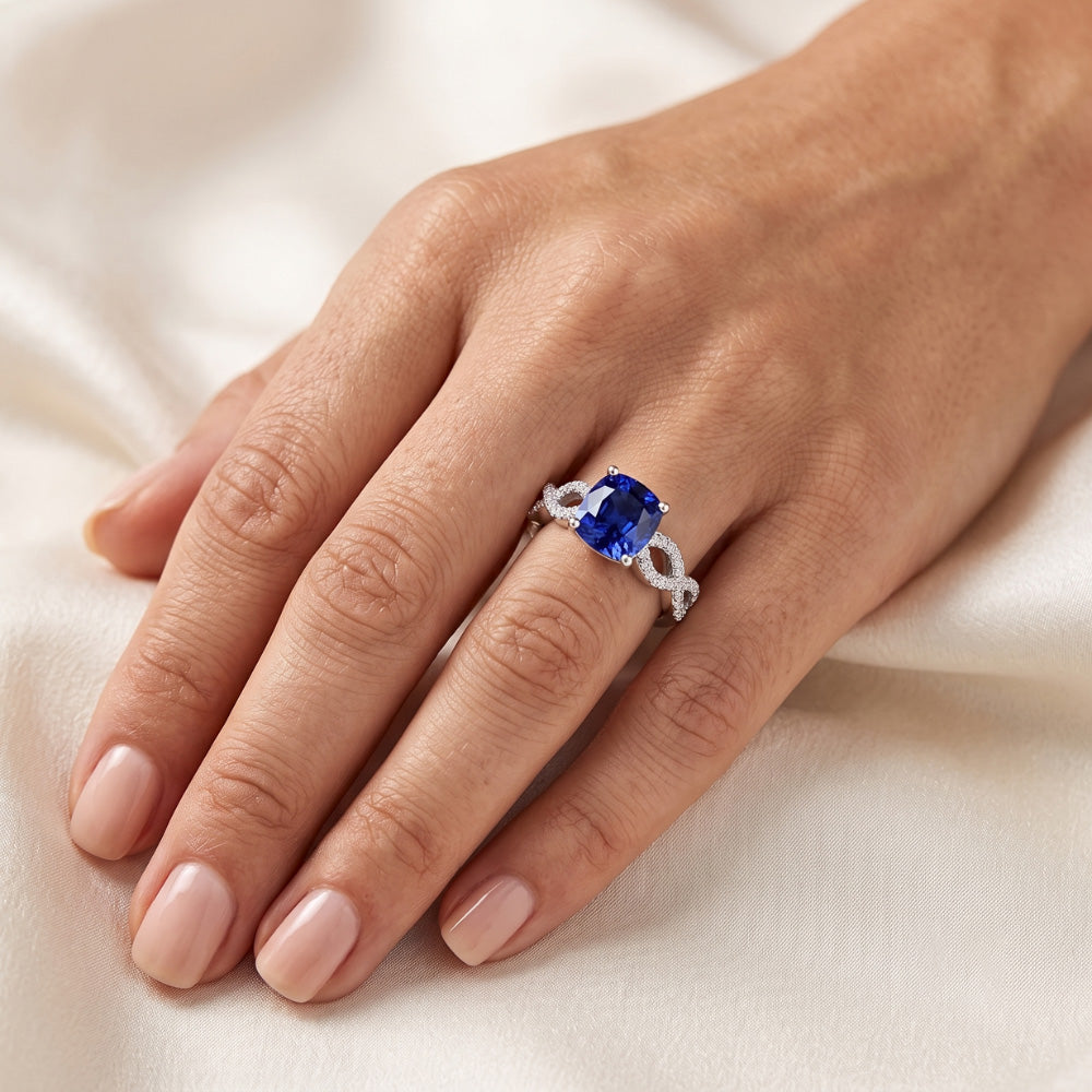Natural Sapphire Ring 3ct - White Gold 14K