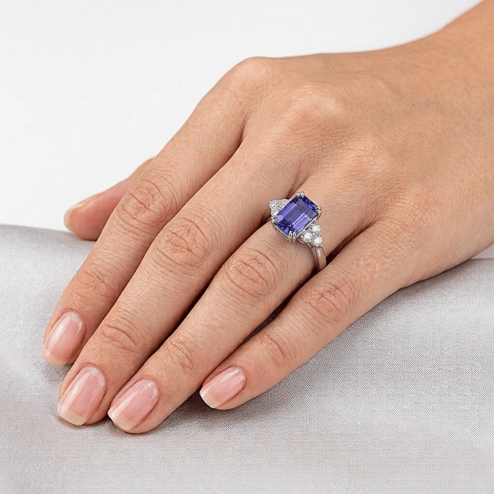 Natural Sapphire Ring 3ct - White Gold 14K
