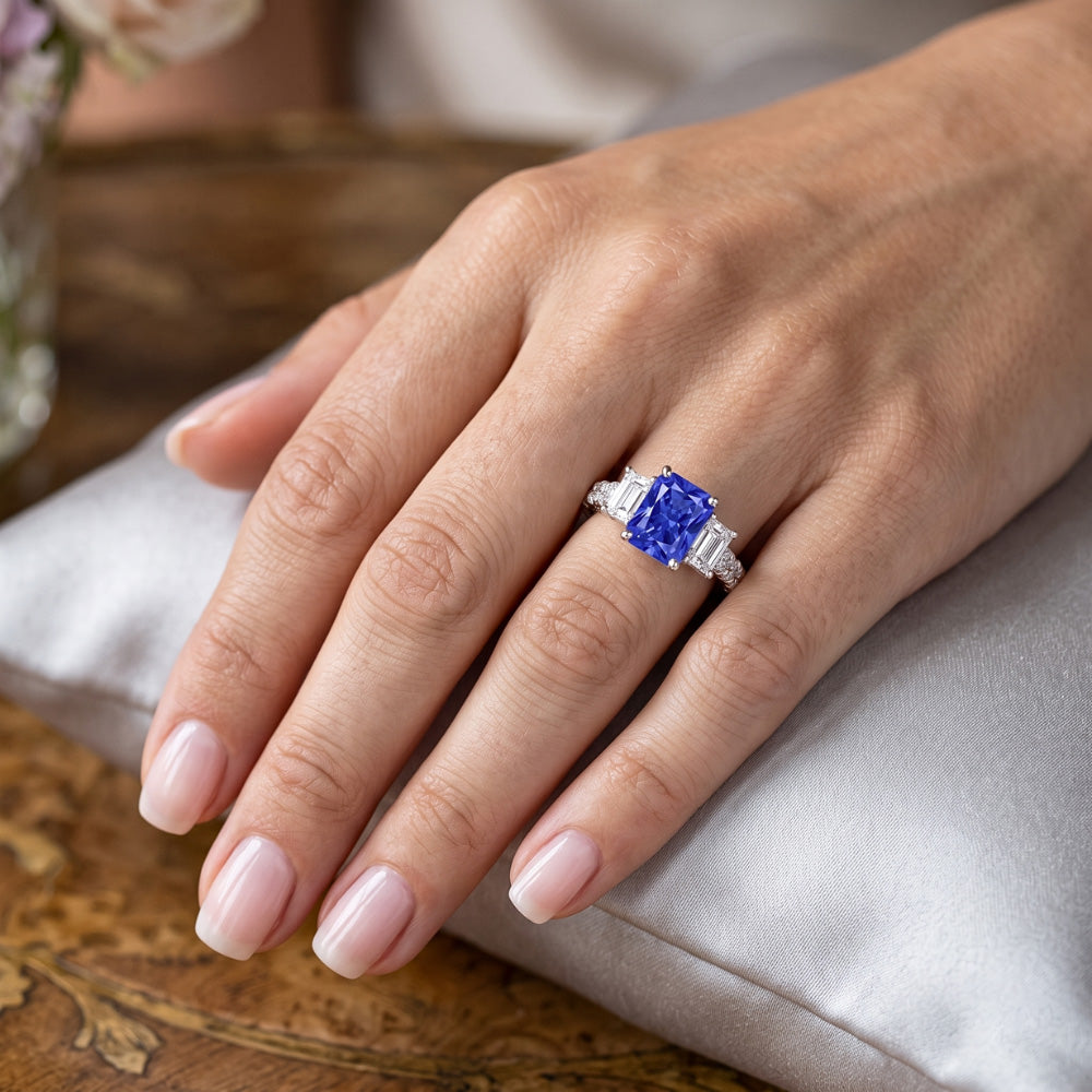 Natural Sapphire Ring 3ct - White Gold 14K