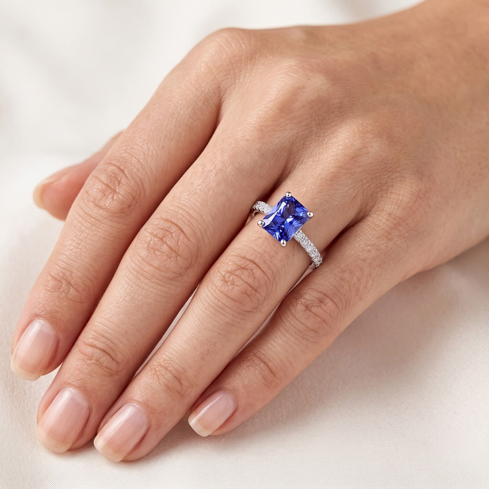 Natural Sapphire Ring 3ct - White Gold 14K