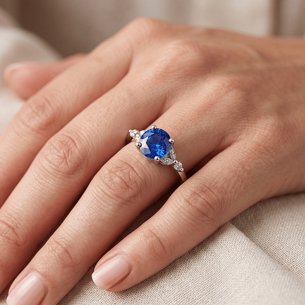 Natural Sapphire Ring 3ct - White Gold 14K